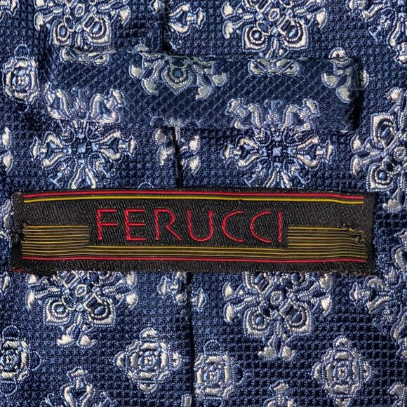 Ferucci Blue geo Print 100% Silk Handmade Necktie - Picture 5 of 9